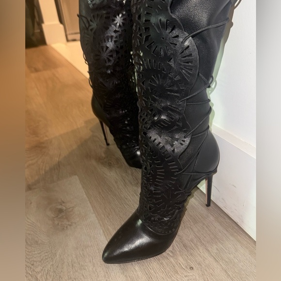 Alexandre Birman Black Lace Over-the-Knee Boots - Picture 2 of 4